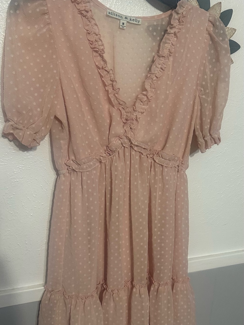 allison & kelly Pink Polka Dot Ruffle Midi Dress